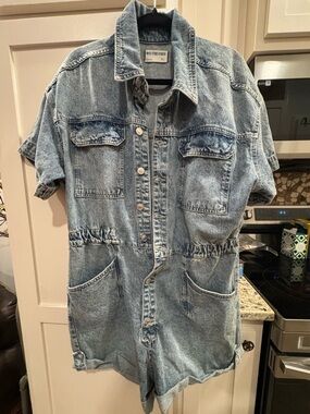 We The Free Acid Wash Denim Romper - Light Blue